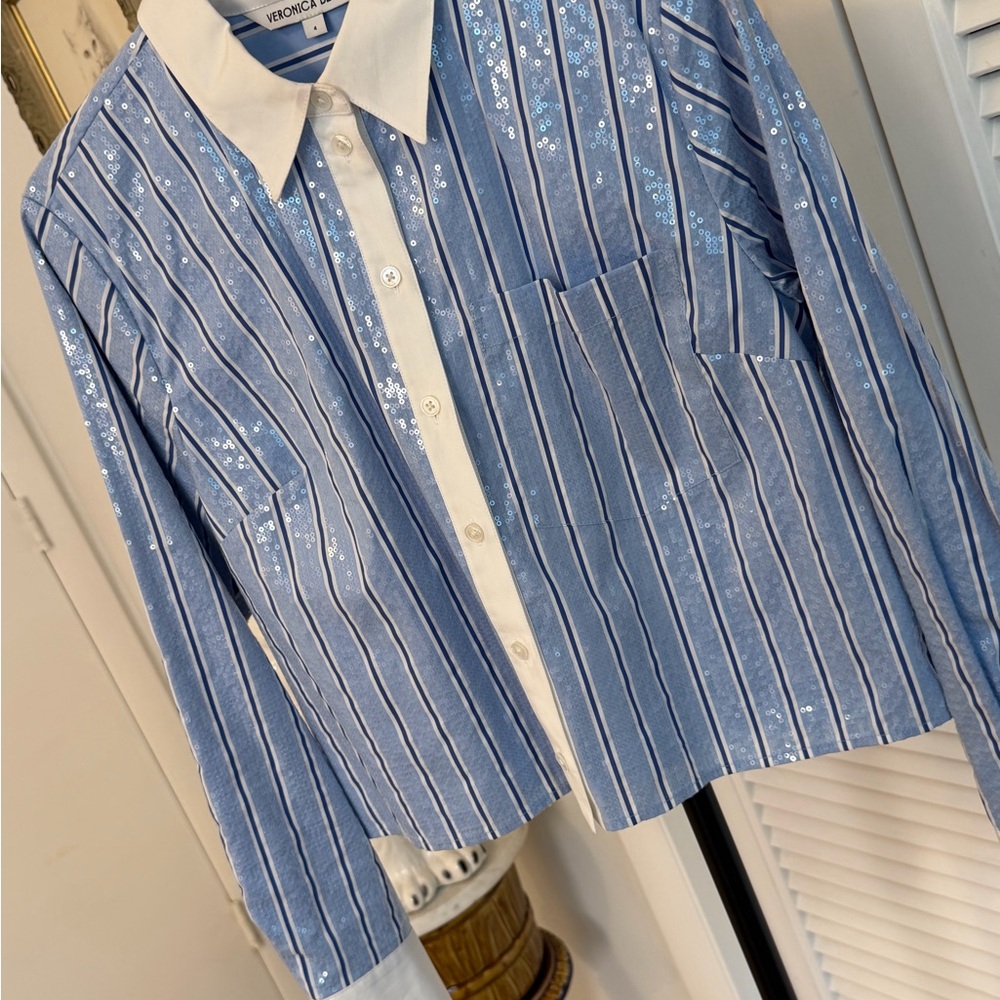 Veronica Beard Blue and White Striped Blouse - Picture 9 of 9